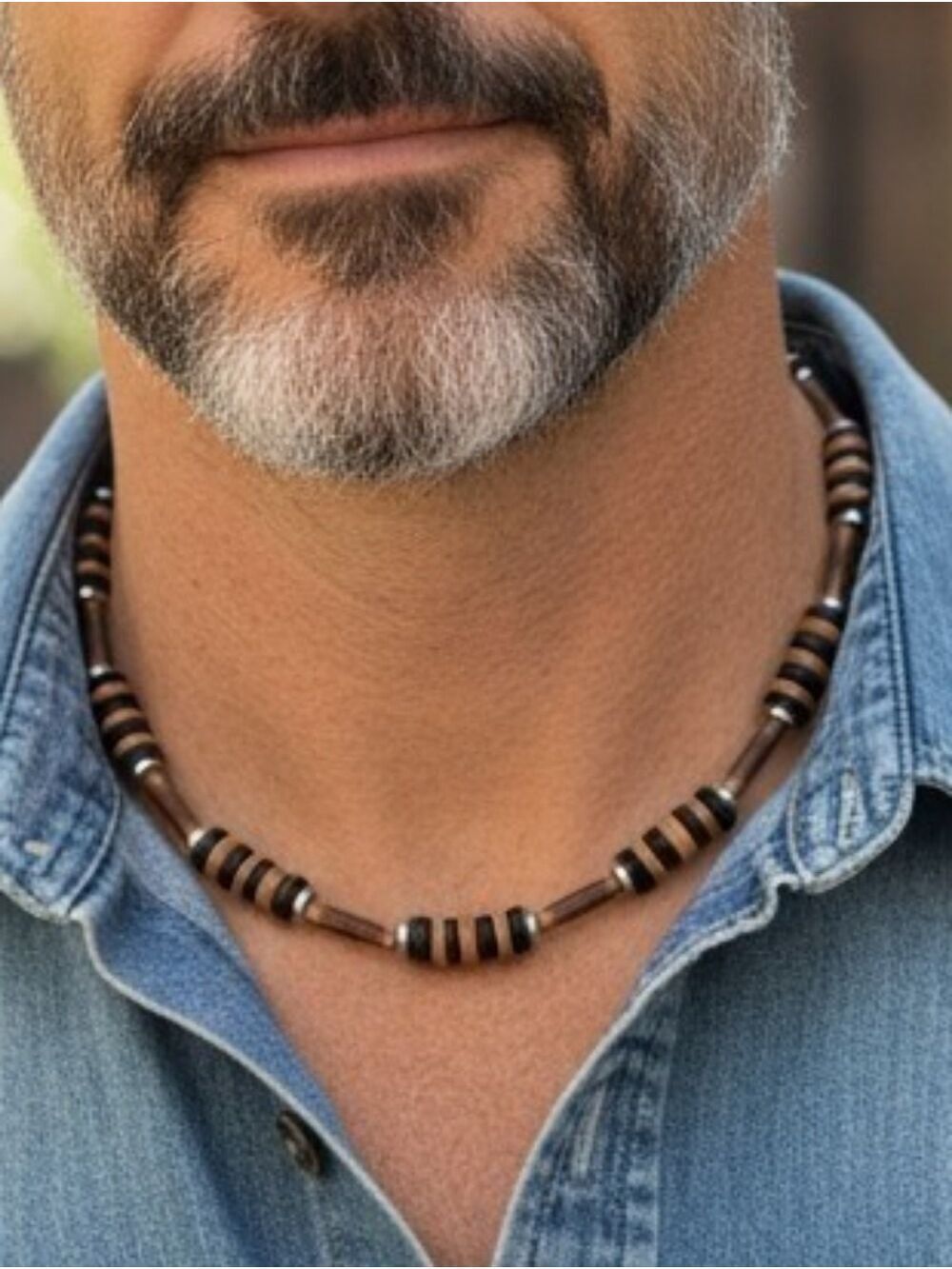 Black and Brown Wood Beaded Necklace